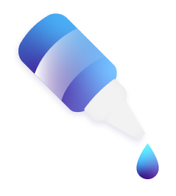 Icon of a blue eye drop bottom turned upside down with a drop coming out of it