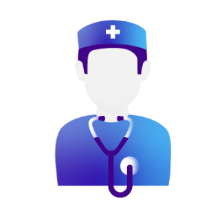 Icon of a blue medical processional wearing a hat and stethoscope