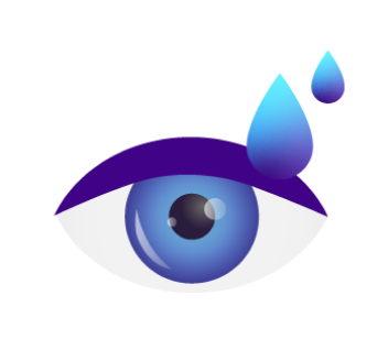 Icon of a blue eye with two tear drops to the top right