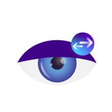 Icon of a blue eye with a blue circle to the top right of it