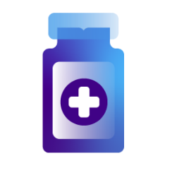 Icon of a blue medication bottle with a while plus sign on it
