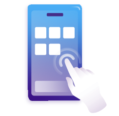 Icon of a blue phone with a hand tapping the screen