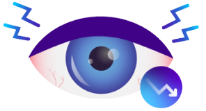 Icon of a blue eye with a blue circle at the bottom right with an arrow going down in it